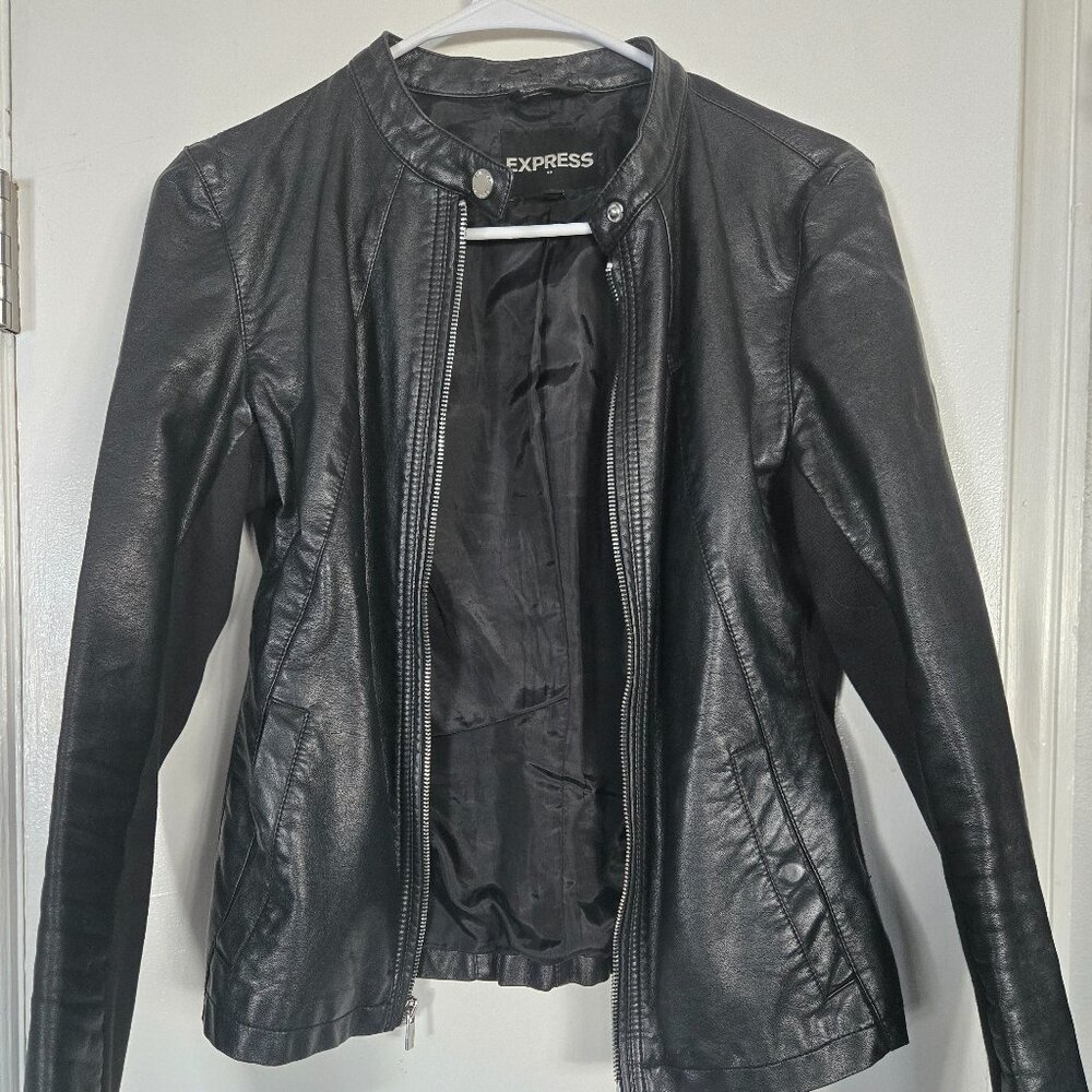 Express Black Faux Leather Jacket, Size S (Womens)